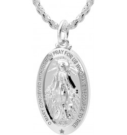 Ladies Polished 925 Sterling Silver 28mm Large Virgin Mary Pendant Necklace, 18in to 24in 24in, 3.2mm Rope Chain $30.14 Neckl...