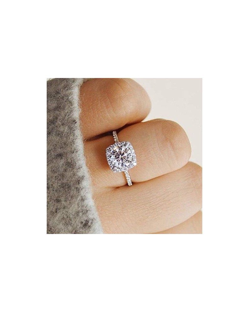 925 Silver CZ Ring Solitaire Crystal Ladies Engagement Ring Cubic Zirconia Promise Engagement Wedding Ring (10) 6 $7.55 Rings