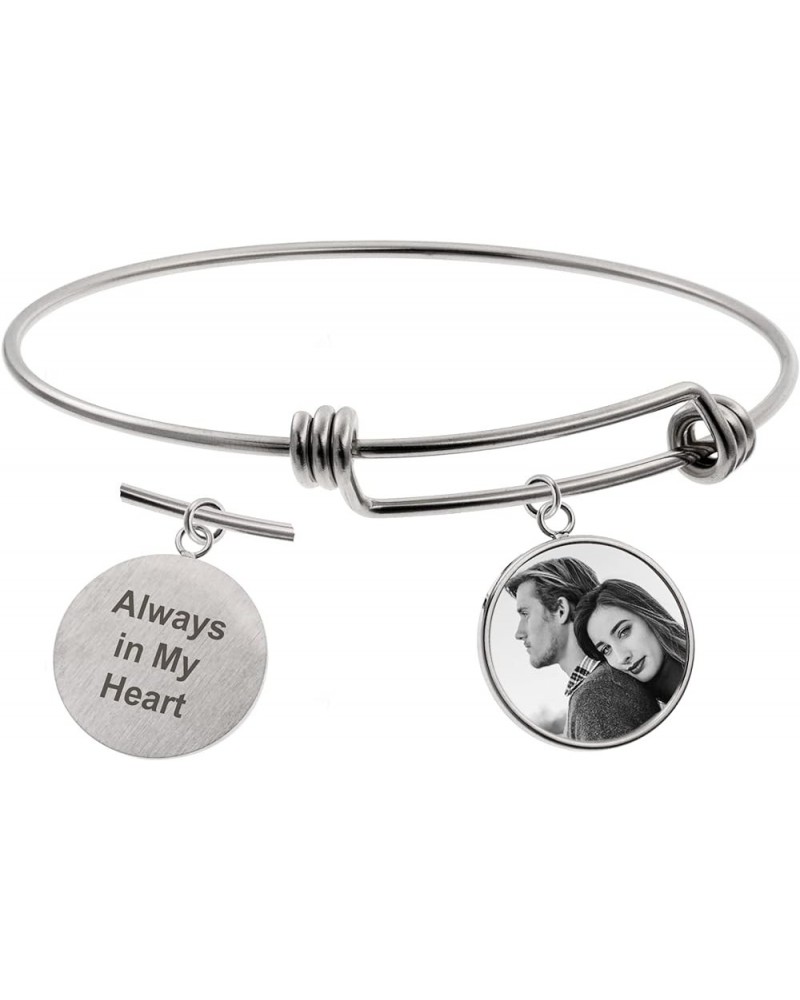 Personalized Photo Text Engrave Custom Message Picture Dangle Charm Adjustable Wire Bangle Bracelet Family Friend Inspiration...