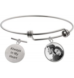 Personalized Photo Text Engrave Custom Message Picture Dangle Charm Adjustable Wire Bangle Bracelet Family Friend Inspiration...