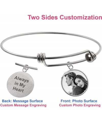 Personalized Photo Text Engrave Custom Message Picture Dangle Charm Adjustable Wire Bangle Bracelet Family Friend Inspiration...