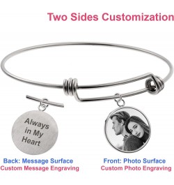 Personalized Photo Text Engrave Custom Message Picture Dangle Charm Adjustable Wire Bangle Bracelet Family Friend Inspiration...