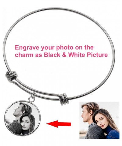 Personalized Photo Text Engrave Custom Message Picture Dangle Charm Adjustable Wire Bangle Bracelet Family Friend Inspiration...