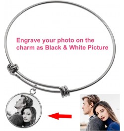 Personalized Photo Text Engrave Custom Message Picture Dangle Charm Adjustable Wire Bangle Bracelet Family Friend Inspiration...