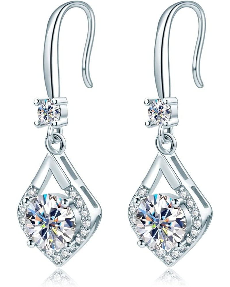 Moissanite Dangle Drop Earrings for women, 925 Sterling Silver Hook Earrings White Gold D-E Color VVS1 Moissanite Diamond Ear...