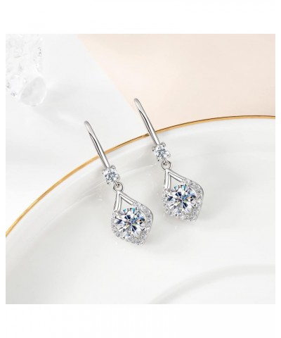 Moissanite Dangle Drop Earrings for women, 925 Sterling Silver Hook Earrings White Gold D-E Color VVS1 Moissanite Diamond Ear...