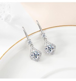 Moissanite Dangle Drop Earrings for women, 925 Sterling Silver Hook Earrings White Gold D-E Color VVS1 Moissanite Diamond Ear...