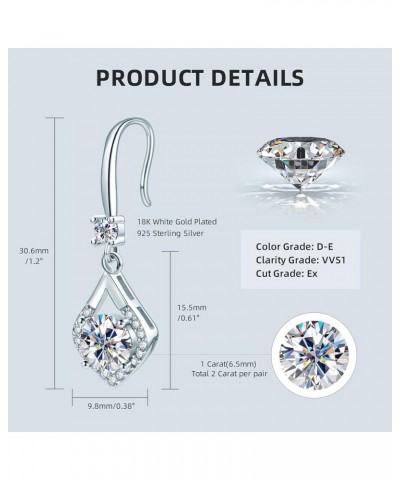 Moissanite Dangle Drop Earrings for women, 925 Sterling Silver Hook Earrings White Gold D-E Color VVS1 Moissanite Diamond Ear...