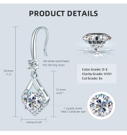 Moissanite Dangle Drop Earrings for women, 925 Sterling Silver Hook Earrings White Gold D-E Color VVS1 Moissanite Diamond Ear...