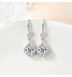 Moissanite Dangle Drop Earrings for women, 925 Sterling Silver Hook Earrings White Gold D-E Color VVS1 Moissanite Diamond Ear...