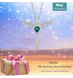 Sterling Silver Angel Wings Necklace for Women Birthday Gifts Birthstones Jewelry for Wife Mom Amethyst Aquamarine Cubic Zirc...