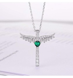 Sterling Silver Angel Wings Necklace for Women Birthday Gifts Birthstones Jewelry for Wife Mom Amethyst Aquamarine Cubic Zirc...