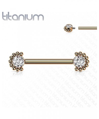 Dynamique Implant Grade Titanium Nipple Barbells Internally Threaded With Bezel Set CZ Center And Beaded Edge (Sold Per Pair ...