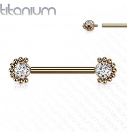 Dynamique Implant Grade Titanium Nipple Barbells Internally Threaded With Bezel Set CZ Center And Beaded Edge (Sold Per Pair ...