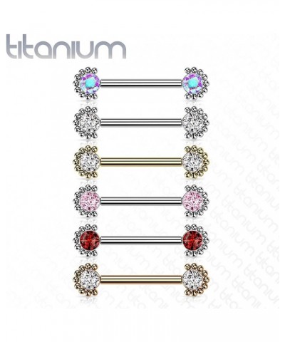 Dynamique Implant Grade Titanium Nipple Barbells Internally Threaded With Bezel Set CZ Center And Beaded Edge (Sold Per Pair ...