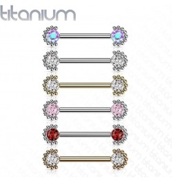 Dynamique Implant Grade Titanium Nipple Barbells Internally Threaded With Bezel Set CZ Center And Beaded Edge (Sold Per Pair ...