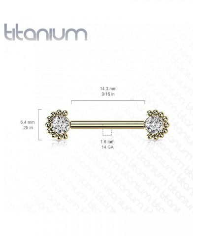 Dynamique Implant Grade Titanium Nipple Barbells Internally Threaded With Bezel Set CZ Center And Beaded Edge (Sold Per Pair ...