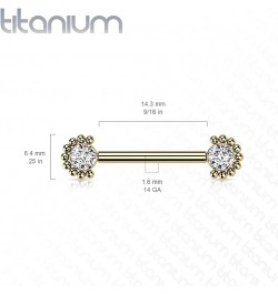 Dynamique Implant Grade Titanium Nipple Barbells Internally Threaded With Bezel Set CZ Center And Beaded Edge (Sold Per Pair ...