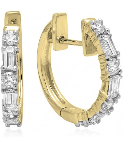 0.45 Carat (ctw) 10K Gold Round & Baguette White Diamond Ladies Huggies Hoop Earrings 1/2 CT Yellow Gold $202.72 Earrings