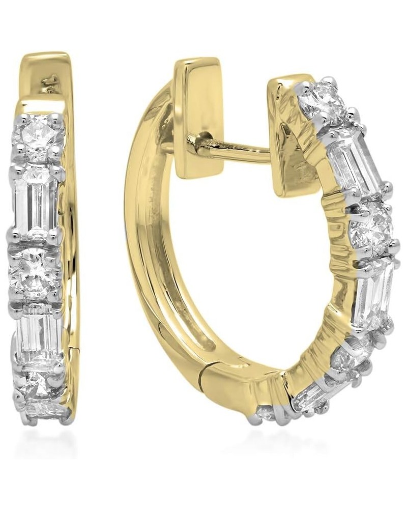 0.45 Carat (ctw) 10K Gold Round & Baguette White Diamond Ladies Huggies Hoop Earrings 1/2 CT Yellow Gold $202.72 Earrings