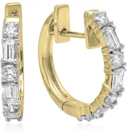 0.45 Carat (ctw) 10K Gold Round & Baguette White Diamond Ladies Huggies Hoop Earrings 1/2 CT Yellow Gold $202.72 Earrings