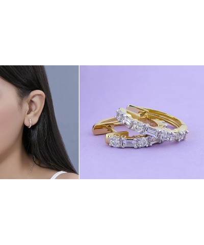 0.45 Carat (ctw) 10K Gold Round & Baguette White Diamond Ladies Huggies Hoop Earrings 1/2 CT Yellow Gold $202.72 Earrings