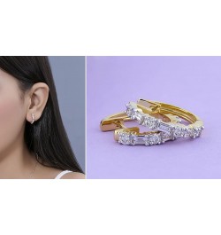 0.45 Carat (ctw) 10K Gold Round & Baguette White Diamond Ladies Huggies Hoop Earrings 1/2 CT Yellow Gold $202.72 Earrings