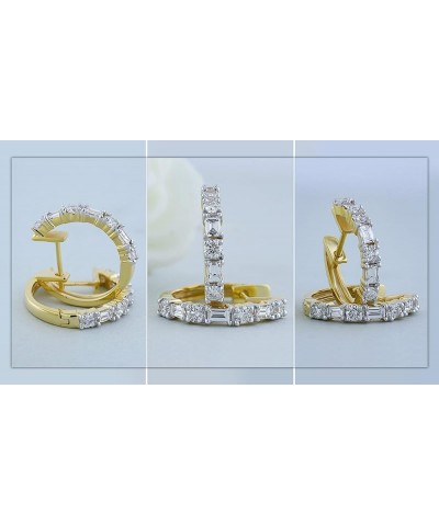 0.45 Carat (ctw) 10K Gold Round & Baguette White Diamond Ladies Huggies Hoop Earrings 1/2 CT Yellow Gold $202.72 Earrings