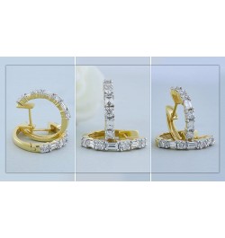 0.45 Carat (ctw) 10K Gold Round & Baguette White Diamond Ladies Huggies Hoop Earrings 1/2 CT Yellow Gold $202.72 Earrings