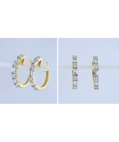 0.45 Carat (ctw) 10K Gold Round & Baguette White Diamond Ladies Huggies Hoop Earrings 1/2 CT Yellow Gold $202.72 Earrings