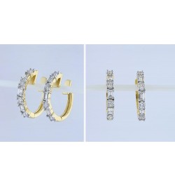 0.45 Carat (ctw) 10K Gold Round & Baguette White Diamond Ladies Huggies Hoop Earrings 1/2 CT Yellow Gold $202.72 Earrings