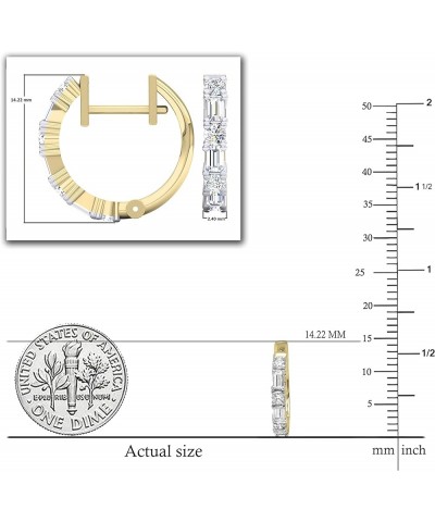 0.45 Carat (ctw) 10K Gold Round & Baguette White Diamond Ladies Huggies Hoop Earrings 1/2 CT Yellow Gold $202.72 Earrings