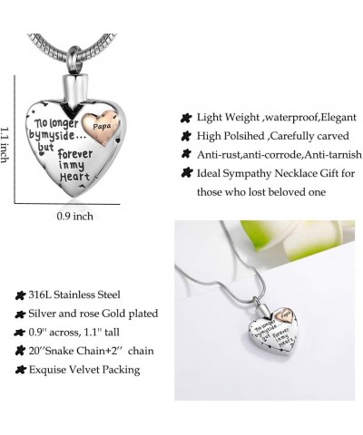 Cremation Jewelry for Ashes -No Longer By My Side Forever in My Heart Urn Pendant Necklace for Ashes Grandma Grandpa Mom Dad ...