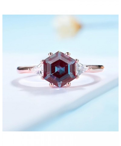 Lab Alexandrite Gemstone Genuine 925 Sterling Silver Ring for Women 7 * 7 Hexagon Cut Women's Ring for Engagement Bride Roman...