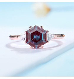 Lab Alexandrite Gemstone Genuine 925 Sterling Silver Ring for Women 7 * 7 Hexagon Cut Women's Ring for Engagement Bride Roman...