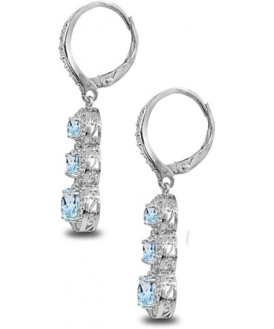 Sterling Silver Genuine or Synthetic Gemstone Journey Halo 3-Stone Dangle Leverback Earrings for Women December - Blue Topaz ...