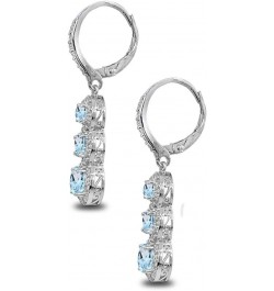 Sterling Silver Genuine or Synthetic Gemstone Journey Halo 3-Stone Dangle Leverback Earrings for Women December - Blue Topaz ...