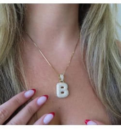 Bubble Letter Necklace Gold for Women Balloon Letter Necklace Balloon Alphabet Pendant Necklaces Cubic Zirconia Initial Neckl...