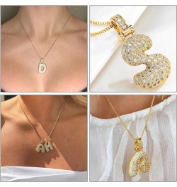 Bubble Letter Necklace Gold for Women Balloon Letter Necklace Balloon Alphabet Pendant Necklaces Cubic Zirconia Initial Neckl...