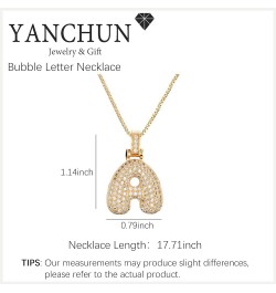 Bubble Letter Necklace Gold for Women Balloon Letter Necklace Balloon Alphabet Pendant Necklaces Cubic Zirconia Initial Neckl...