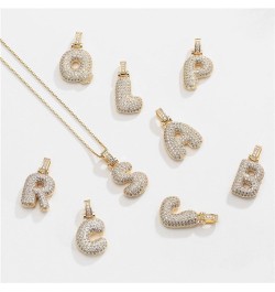 Bubble Letter Necklace Gold for Women Balloon Letter Necklace Balloon Alphabet Pendant Necklaces Cubic Zirconia Initial Neckl...