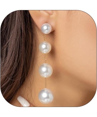 Pearl Drop Earrings for Women Trendy Long Tassel Pearl Earrings Dangle Dainty Bridal Earrings for Wedding Pearl Prom Earrings...