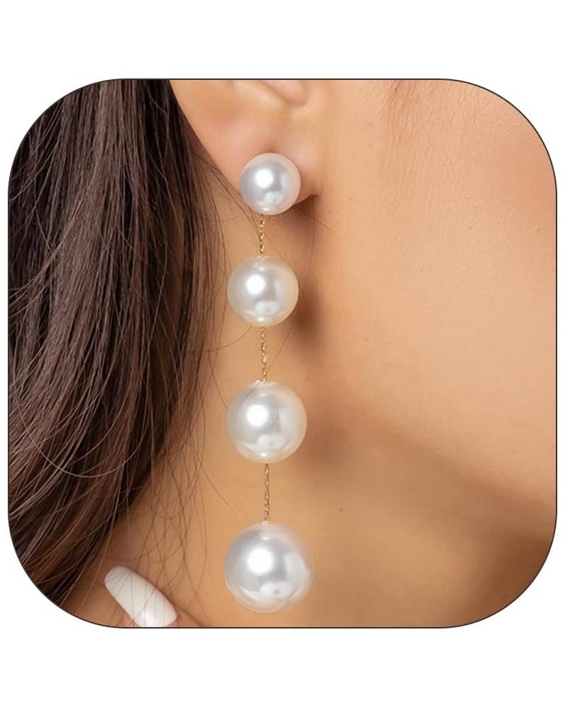 Pearl Drop Earrings for Women Trendy Long Tassel Pearl Earrings Dangle Dainty Bridal Earrings for Wedding Pearl Prom Earrings...