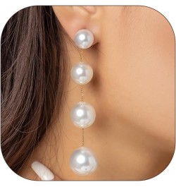 Pearl Drop Earrings for Women Trendy Long Tassel Pearl Earrings Dangle Dainty Bridal Earrings for Wedding Pearl Prom Earrings...