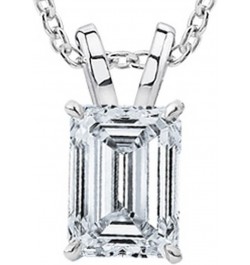 1/2-2 Carat 14K White Gold GIA Certified Emerald Cut Diamond Pendant Necklace Ultra Premium Collection (H-I Color, VS1-VS2 Cl...