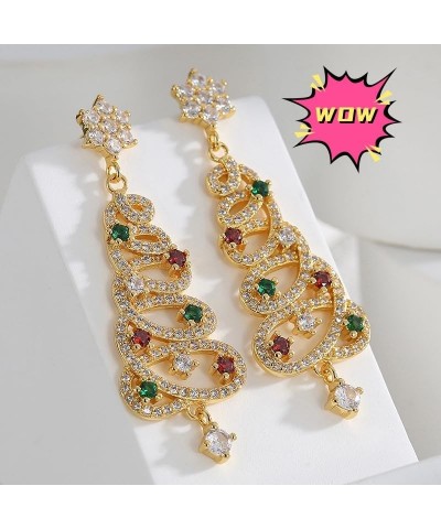 Tassel Crystal Christmas Tree Hoops for Women, 925 Silver Post Rhinestone Xmas Drop Earrings for Christmas Party Favors Gold ...