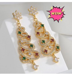 Tassel Crystal Christmas Tree Hoops for Women, 925 Silver Post Rhinestone Xmas Drop Earrings for Christmas Party Favors Gold ...