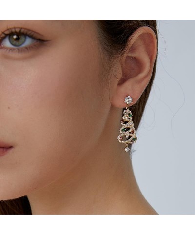 Tassel Crystal Christmas Tree Hoops for Women, 925 Silver Post Rhinestone Xmas Drop Earrings for Christmas Party Favors Gold ...