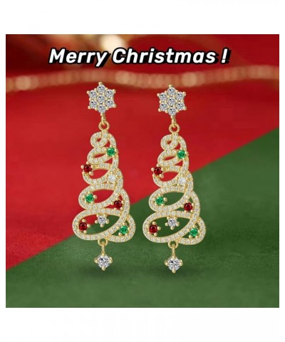 Tassel Crystal Christmas Tree Hoops for Women, 925 Silver Post Rhinestone Xmas Drop Earrings for Christmas Party Favors Gold ...