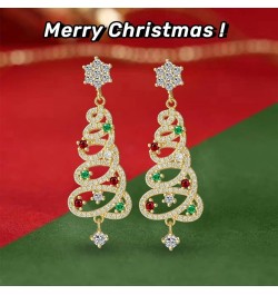 Tassel Crystal Christmas Tree Hoops for Women, 925 Silver Post Rhinestone Xmas Drop Earrings for Christmas Party Favors Gold ...